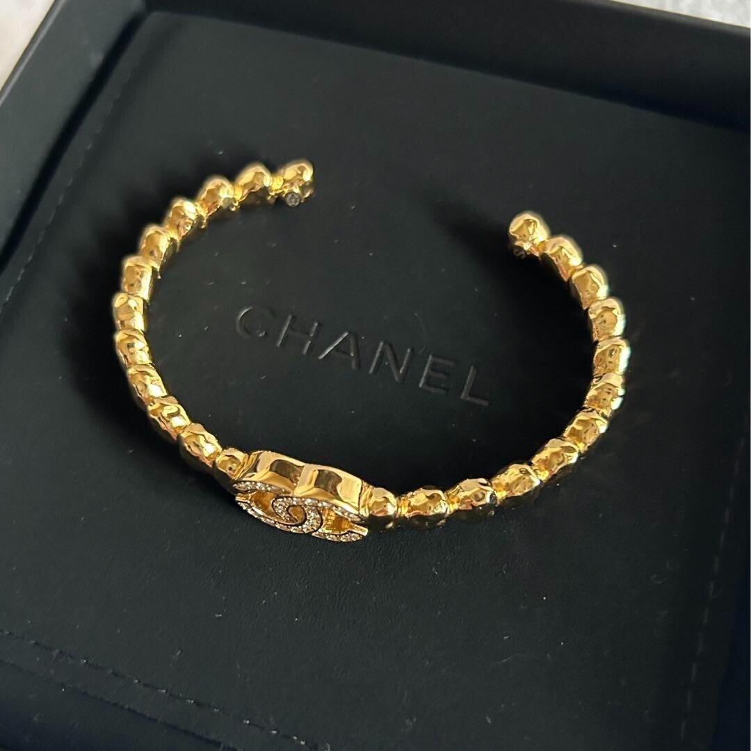 MINT CHANEL bangle S size coco mark rhinestone gold logo