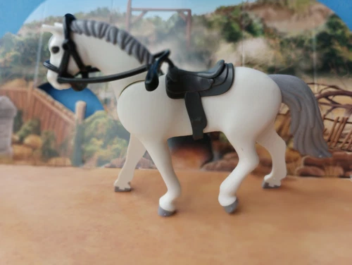Playmobil Western - *2010 white horse, grey cowboy saddle, black dream halter