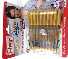 Flair Glitter Gel Pens Golden Ink Pack of 2 x 10 Art Craft Drawing Set 20 Pens 