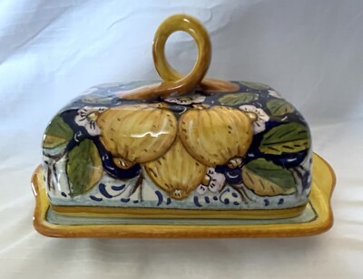 Ceramiche Butter Dish Hand Made Florence Italy Italian Pottery Lemons Flowers
