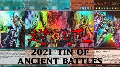 yugioh ancient battles tin card list of by Konami along with 3 brand Yu-Gi-Oh! 2021 Tin of Ancient