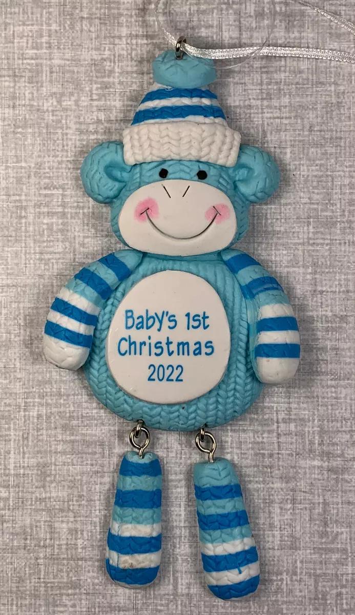 Year Dated Blue Boy s Sock Monkey BABY S 1ST CHRISTMAS 2022 Ornament First Xmas