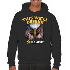 This We'll Defend Sweatshirt US Army American Flag Eagle Military Vet Hoodie