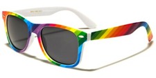 WHITE RAINBOW STRIPED PRINT PRIDE LGBT SQUARE SUNGLASSES RETRO CLASSIC CASUAL