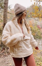 Fabletics Nelly Mixed Media Half Zip Sherpa Pullover Jacket Quilted Size Large