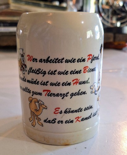 Vintage 1950's Coffee Beer Mug Souvenir From Germany"He who works like a horse". - Bild 4 von 6