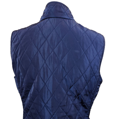 Talbots Womens Long Quilted Vest Medium Petite Navy Blue Full Zip Front Pockets - Picture 9 of 14