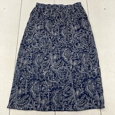 Vintage Cathy Daniel  s Blue Floral Print Accordion Style Midi Skirt Women  s L