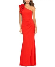 XSCAPE Women's Ruffled One-Shoulder Gown Red Size 8 $279