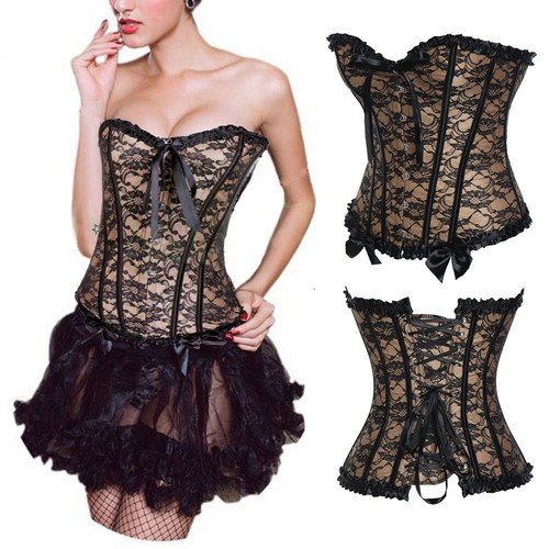 Women's Lace Up CORSET Bustier Body Shaper Waist Cincher TOP Lingerie Plus Size - Picture 12 of 25