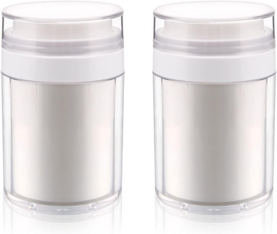 2 Pack 3.34 Oz Airless Pump Jar,Empty Acrylic Vacuum Jar with Press Pump,Portabl