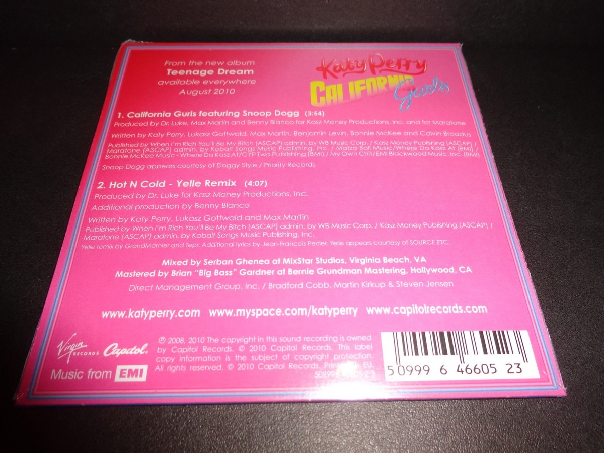 CALIFORNIA GURLS by KATY PERRY w/ Snoop Dogg--Rare Collectible NEW