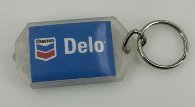 Vintage Chevron Delo Oil Keychain Plastic Keyring Fob Collectible Gas Station