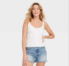 Universal Thread Corset Tank Top Womens Large Ribbed Stretch White