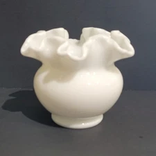 Vintage Fenton Smooth Milk Glass Ruffle Edge Vase/ Rose Bowl