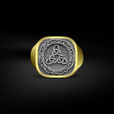 Handgefertigter Triquetra Unikat Siegelring Herren, gravierter Trinity...