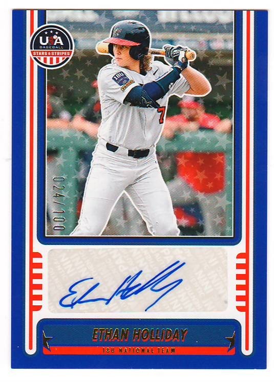 Ethan Holliday 2025 Panini USA Stars & Stripes Blue Auto SN#d 024/100 Rockies RC