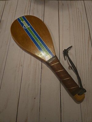 Jokari Pro Set Wood Racquet Ball Paddles Kyle Rote Jr Vintage 1970's USED