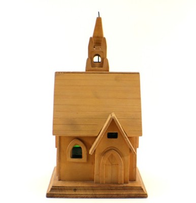 Wood Chruch Music Box Figure Plays Amazing Graze Works 9'' tall