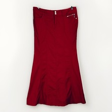 VTG Bisou Bisou Y2K Maxi Mermaid Trumpet Denim Cherry Red Fishtail Jean Skirt 12