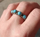 Vintage Sterling Silver 1/4" H Sleeping Beauty Turquoise Row Ring Size 6.75