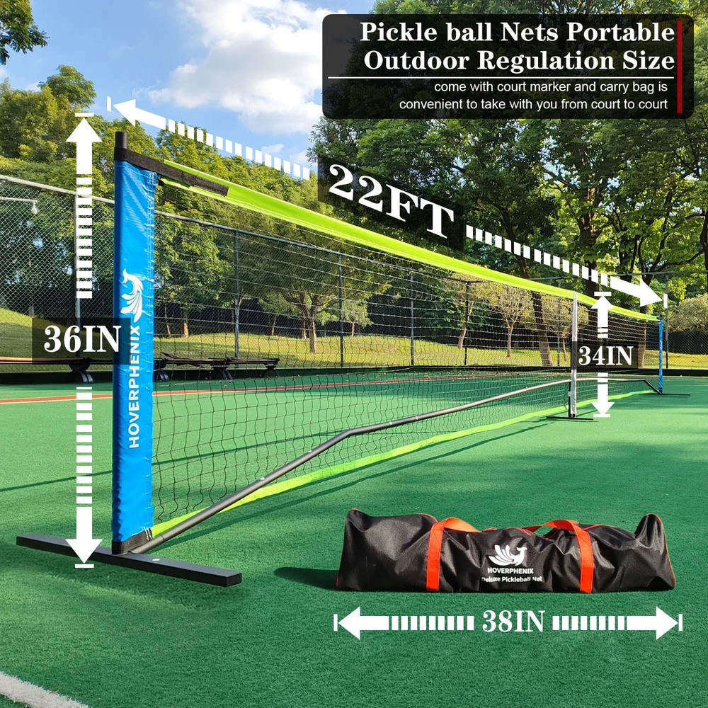 Pickleball Net for Driveway with 22FT Regulation Size Pickleball Net, 4 Outdo...