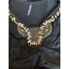 White Mark Tunic Top M Black Beaded Bib Neckl...
