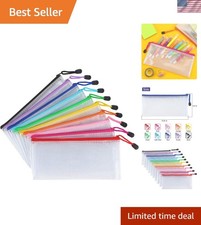 10 Pack Mesh Zipper Pouch Document Waterproof Zip File Bags Plastic Pencil Po...