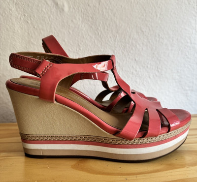 Clarks Damen Sandalen Riemchen Leder Rosa Keilabsatz EU 40