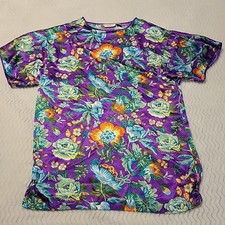 Vintage Victoria  s Secret Gold Label Floral Purple Satin Night Shirt Size M