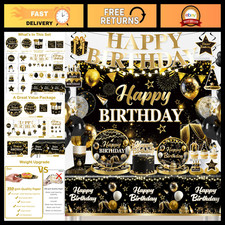206pcs Black Gold Birthday Party Decorations Set for 25 Guests - Men s Celebrati