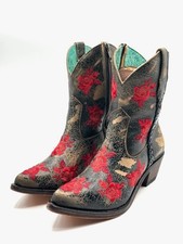 New Corral Women's Embroidered Roses Side Zip F1272 Leather Ankle Boot 6.5 M