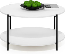 Modern 2-Tier Round Coffee Table with Metal Legs for Living Room  Office