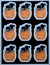 Vintage Hallmark Sticker Sheet Halloween Black Cats Jack-o-lanterns Morehead 