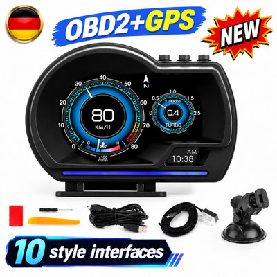 Auto KFZ HUD OBD2+GPS Head-Up Display Tachometer Anzeige Alarm Umgebungs Licht
