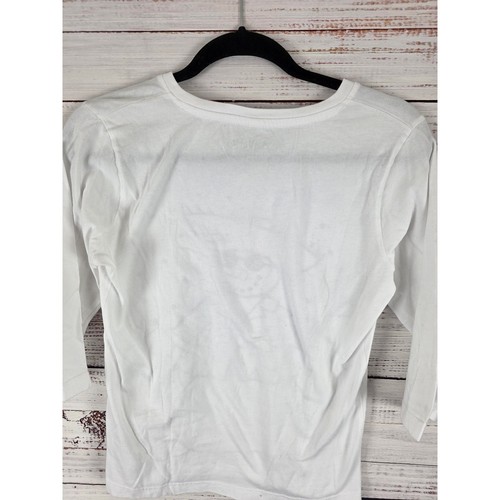 Marushka Top M Womens 100% Cotton White Snowman Print V Neck Art - Picture 6 of 9