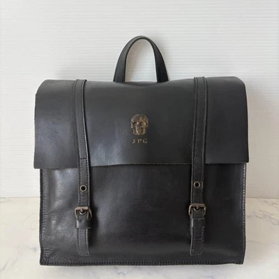 Jean Paul Gaultier Skull All leather Backpack handbag 25cm Black Rare Design - Photo 1/4