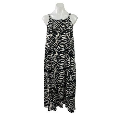 H&M Womens Black Pattered Zebra Print Sleeveless Oversized Maxi Tank Dress Sz S