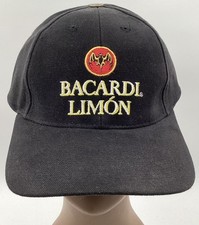 BACARDI LIMON RUM Hat Ball Cap Bat Logo Black Adjustable Hook and Loop NWOT NEW