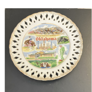 Oklahoma Souvenir Collector Plate Decorative Pierced Lattice Rim