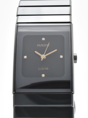 [Near MINT] RADO Jubile 205.0295.3 Black Dial 4 Stones Ceramic Qz Unisex Watch