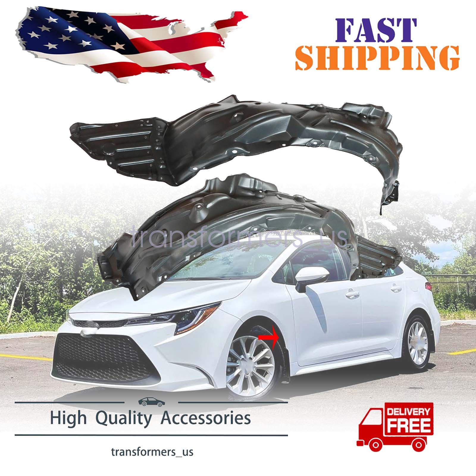 Front Bumper Inner Fender Liner Set Fit 2020 2021 2022 Toyota Corolla Left Right