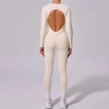 Nylon One Piece Yoga Jumpsuit Women Long Sleeve Quick Dry Workout Training Suit