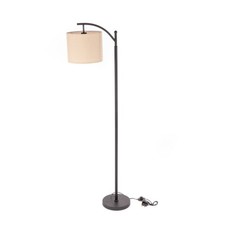 Black Floor Standing Lamp Reading Light & Linen Fabric Lampshade - Includes Bulb