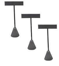 888 Display USA ® - 3 Steel Grey Faux Leather Earring T Stand Showcase Displays