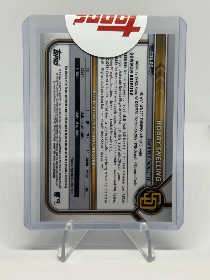 2022 Bowman Draft Robby Snelling True Blue Auto /150 Chrome 1st Sealed CDA-RS - Image 2 of 2