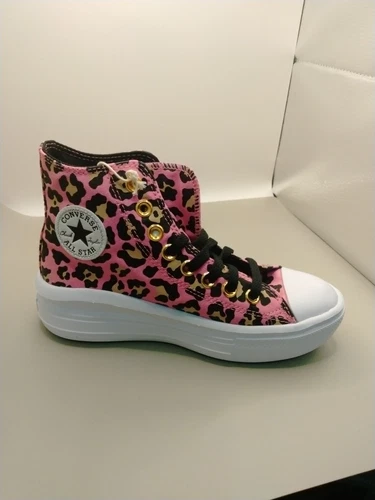 Converse All Star Platform donna 5 5 rosa leopardato nuove senza scatola 015