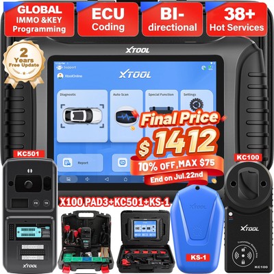 XTOOL X100 PAD3+KC501+KS1 Auto IMMO Key Fob Programming OBD2 Diagnostic Scanner