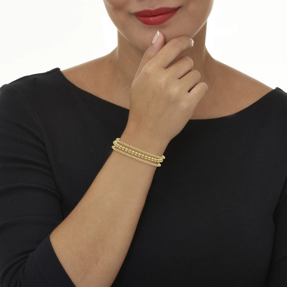 Pulseras de cuentas de bola dorado de 7 pulgadas de largo más extensión de 2 pulgadas, juego de 3 piezas Foto 3 de 4