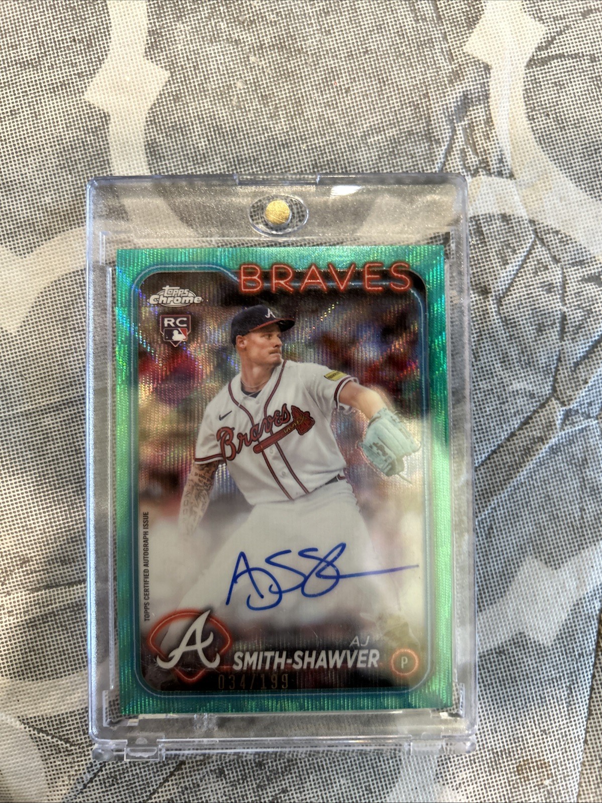 Topps Chrome Rookie Autographs AJ Smith-Shawver #RA-AJS Aqua Wave Refractor /199